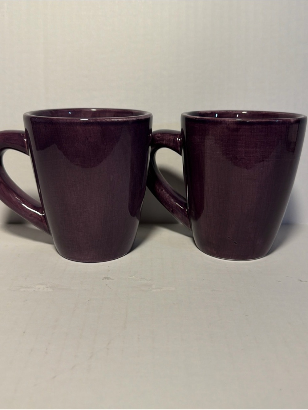 Set of 2 SALUTE Hand Painted Purple Violet Clay Art Coffee Tea Mugs